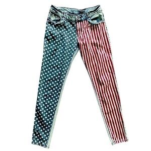 Patriotic Flag 5-Pocket Acid Washed Skinny Jeans Women’s Size 3/4.